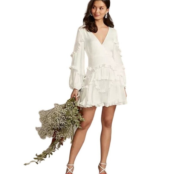 NWT David’s Bridal white charmeuse ruffle dress, medium, wedding, photoshoot - Picture 1 of 12